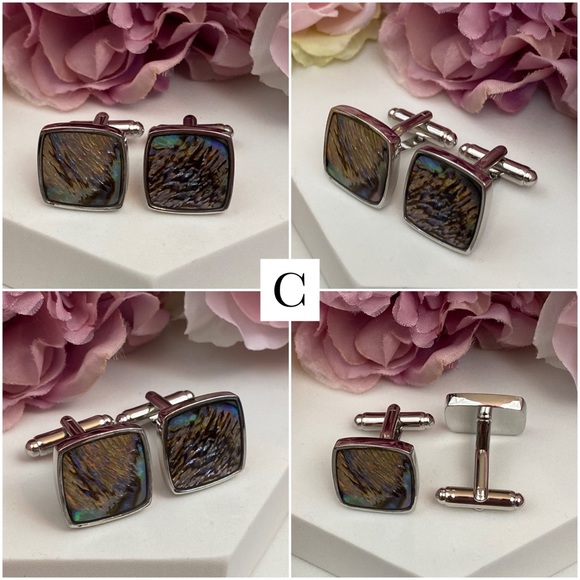 Elegant Abalone Shell Square Silver Cufflinks - Picture 9 of 16